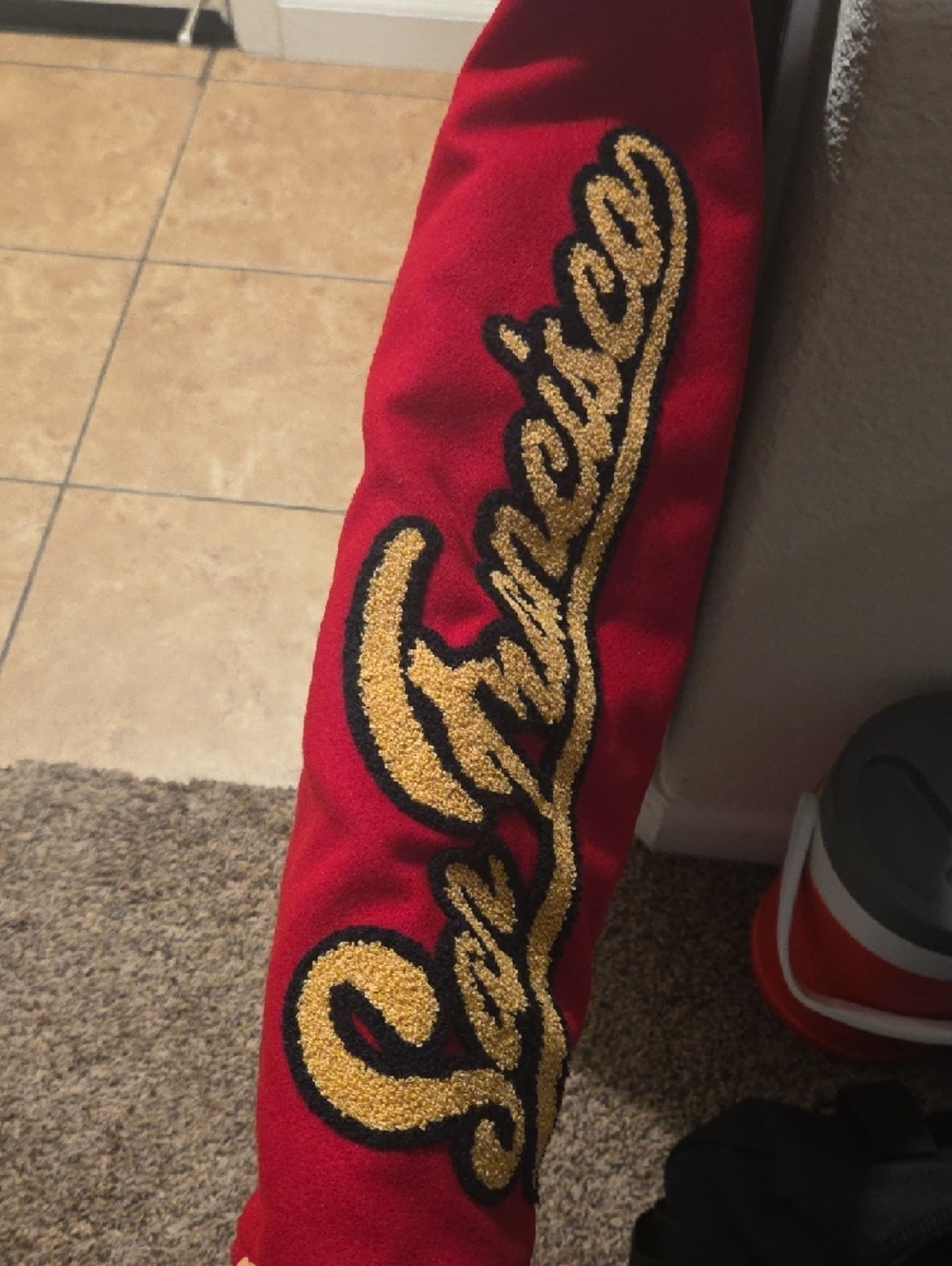 NFL San Francisco 49ers Black and Red Varsity Bomber Jacket - Picture 5 of 6